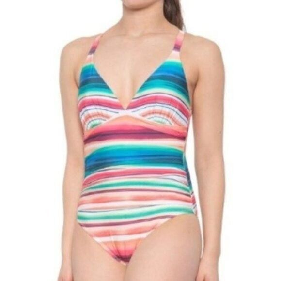 La Blanca Solar stripe Mio one piece swimsuit Medium BoxA - Picture 1 of 6